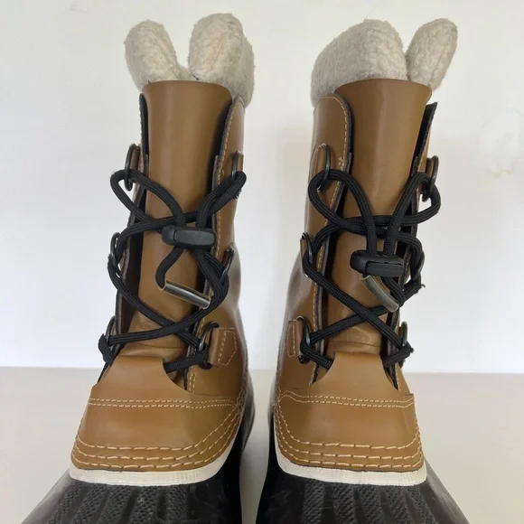 Sorel Youth Caribou Leather Winter Boots in "Buff" Black and Tan , size 7 - Picture 6 of 10